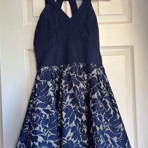 Juniors: Navy Blue and White Lace Dress (Size 3)